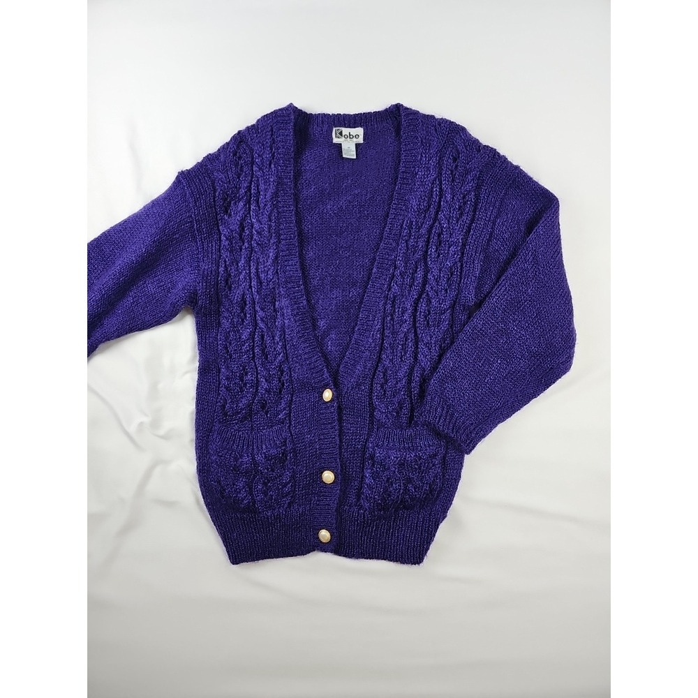 VTG Purple Kobe Mohair wool ‎  Cardigan Sweater Size 40 Academic Cottagecore
